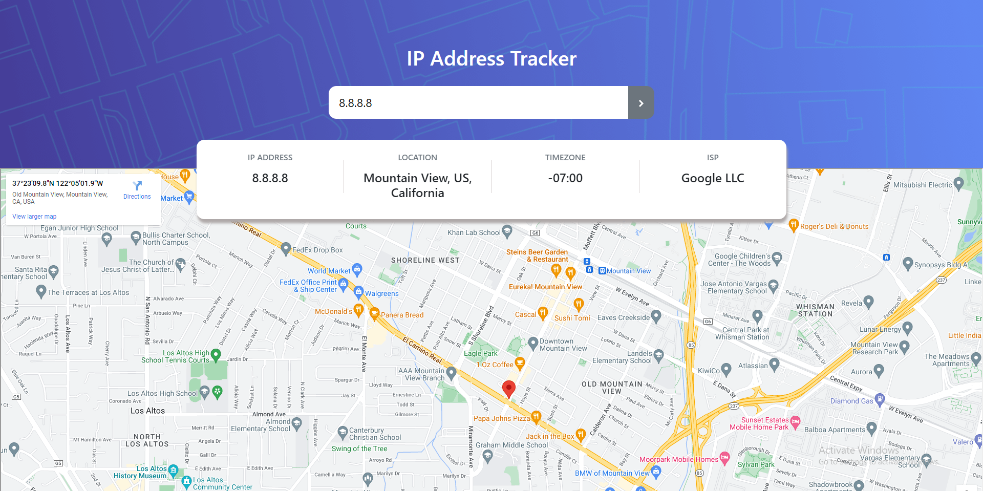 Screenshot of the IpAddressTracker.